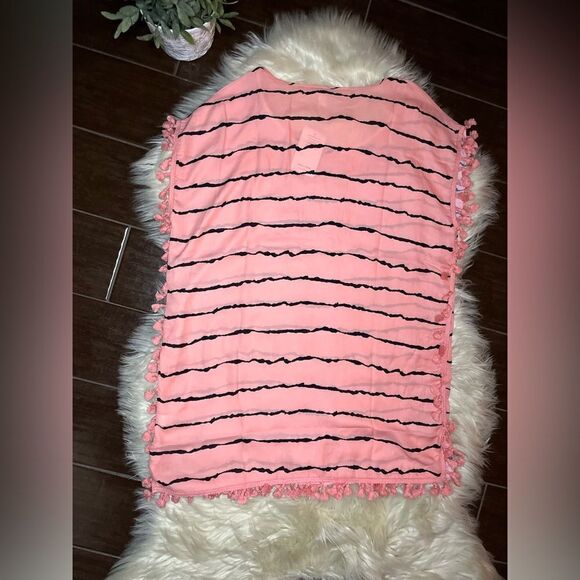 Yincro coral/black striped Chiffon Tassel Swimsuit Cover Up Beach - Picture 6 of 8